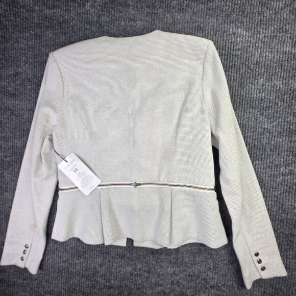 CAbi Carol Anderson Blazer Womens 6 White Black Check Zip Line Peplum Jacket - Picture 9 of 14